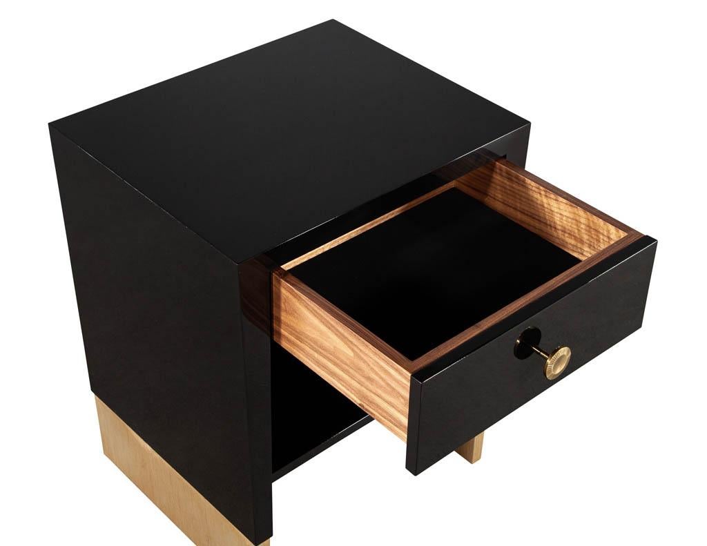 Canadian Pair of Custom Black Lacquered Nightstand End Tables