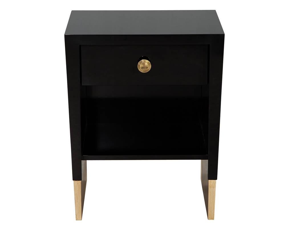 Metal Pair of Custom Black Lacquered Nightstand End Tables
