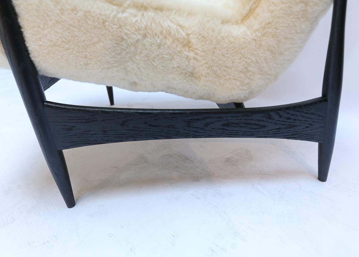 Pair of Custom Black Matte Oak Armchairs in Ivory Wool by Adesso Imports For Sale 5