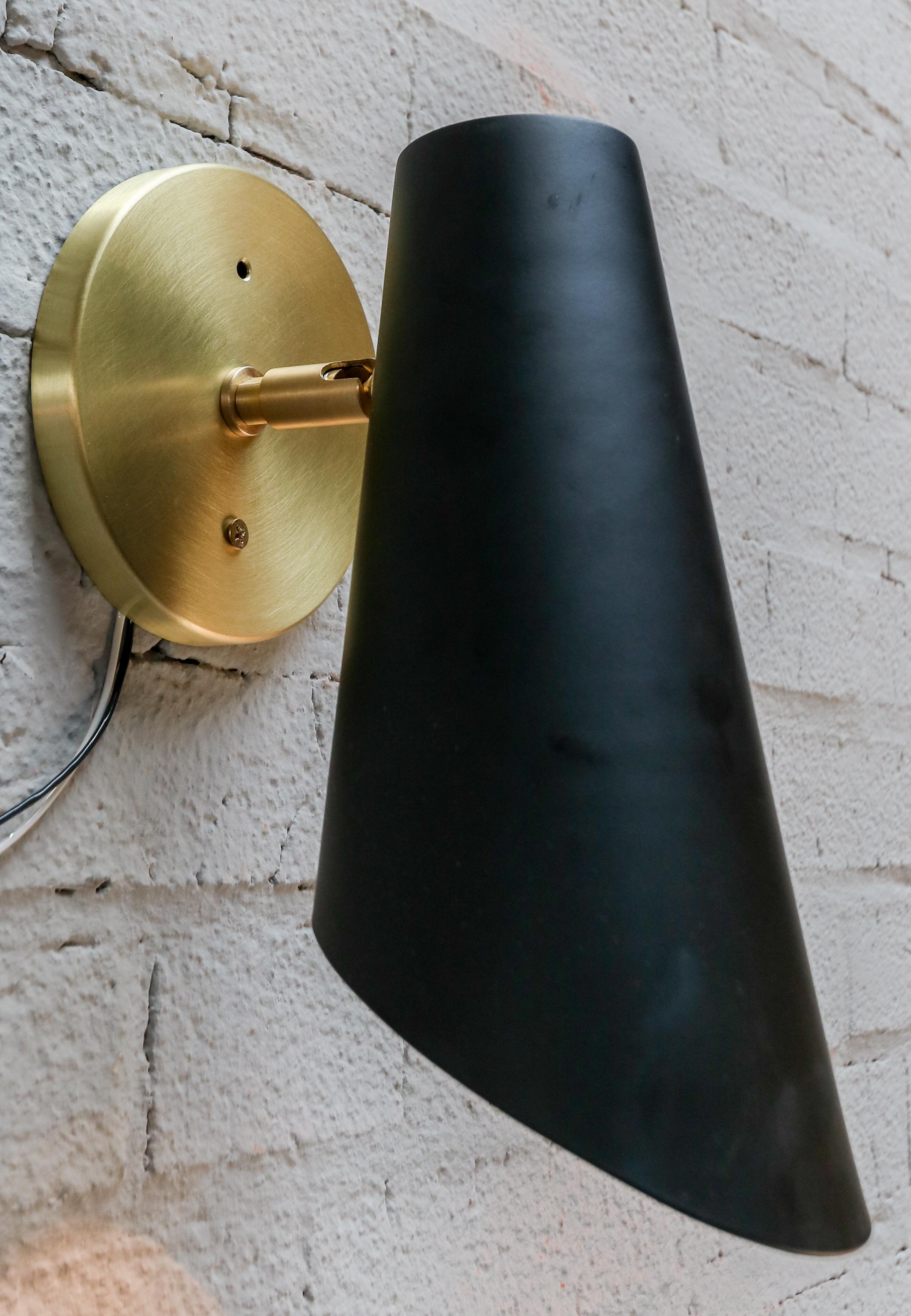 Pair of Custom Black Metal Cone Midcentury Style Sconces by Adesso Imports For Sale 4