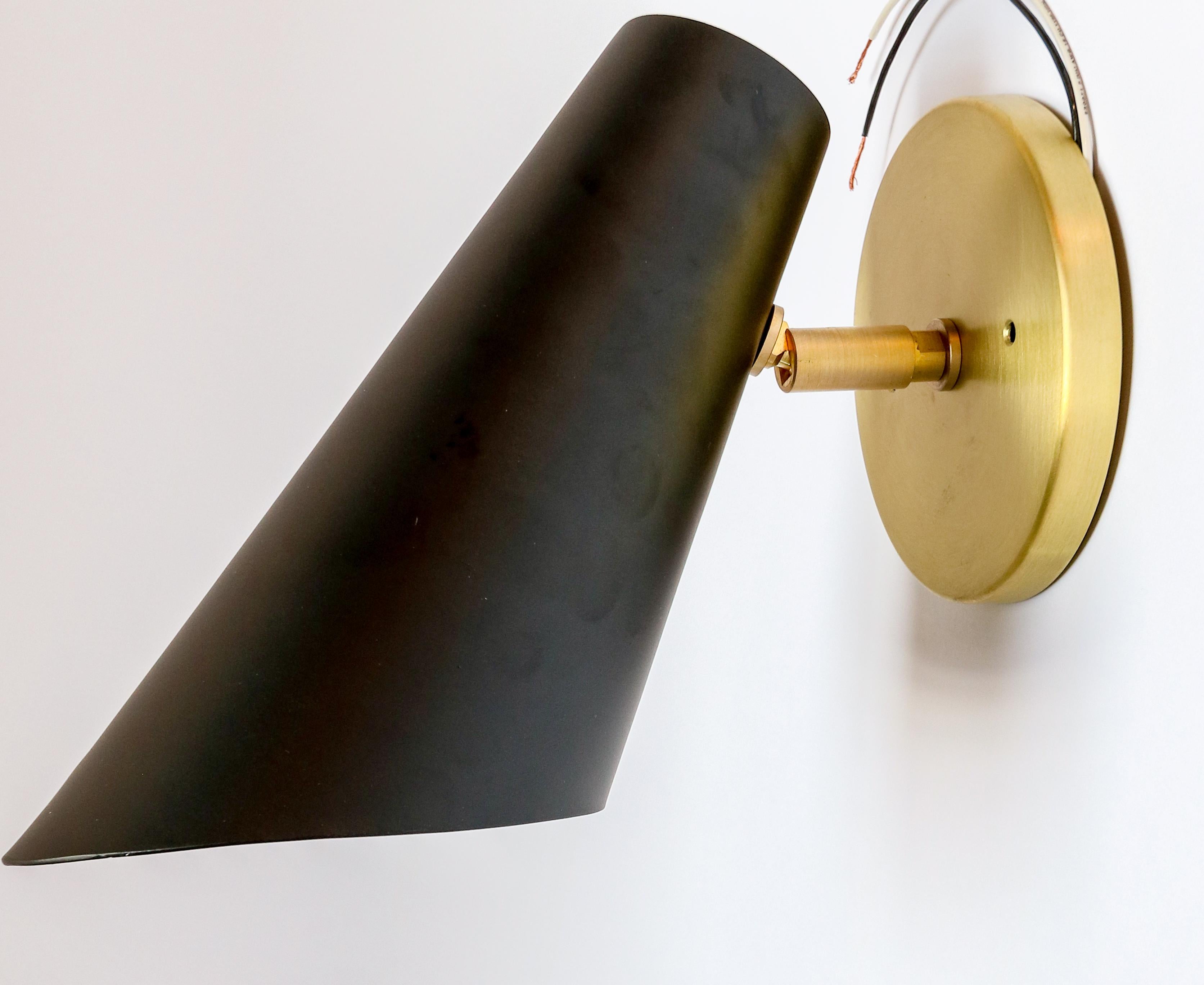 Pair of Custom Black Metal Cone Midcentury Style Sconces by Adesso Imports For Sale 9