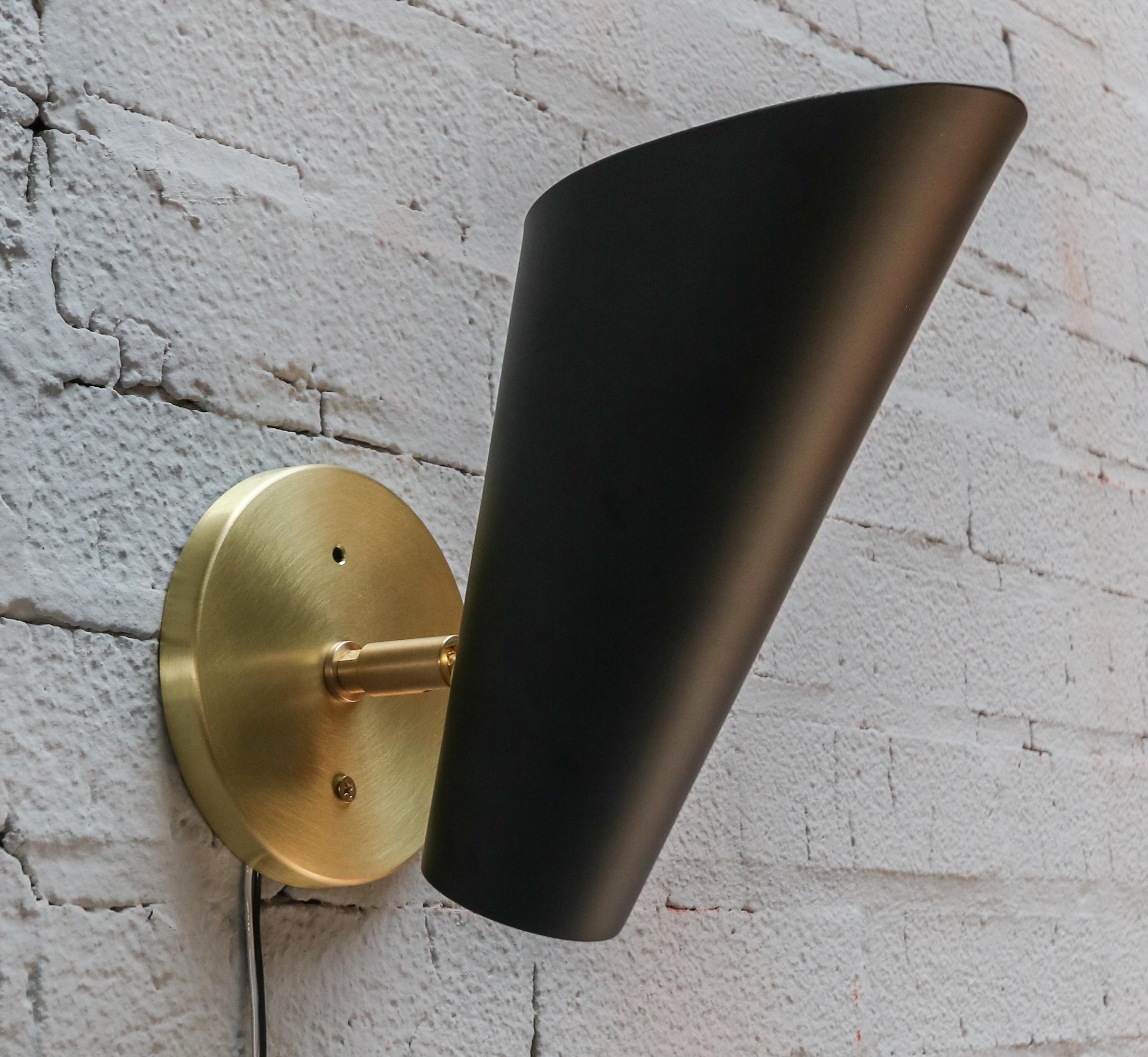 Mid-Century Modern Pair of Custom Black Metal Cone Midcentury Style Sconces by Adesso Imports For Sale