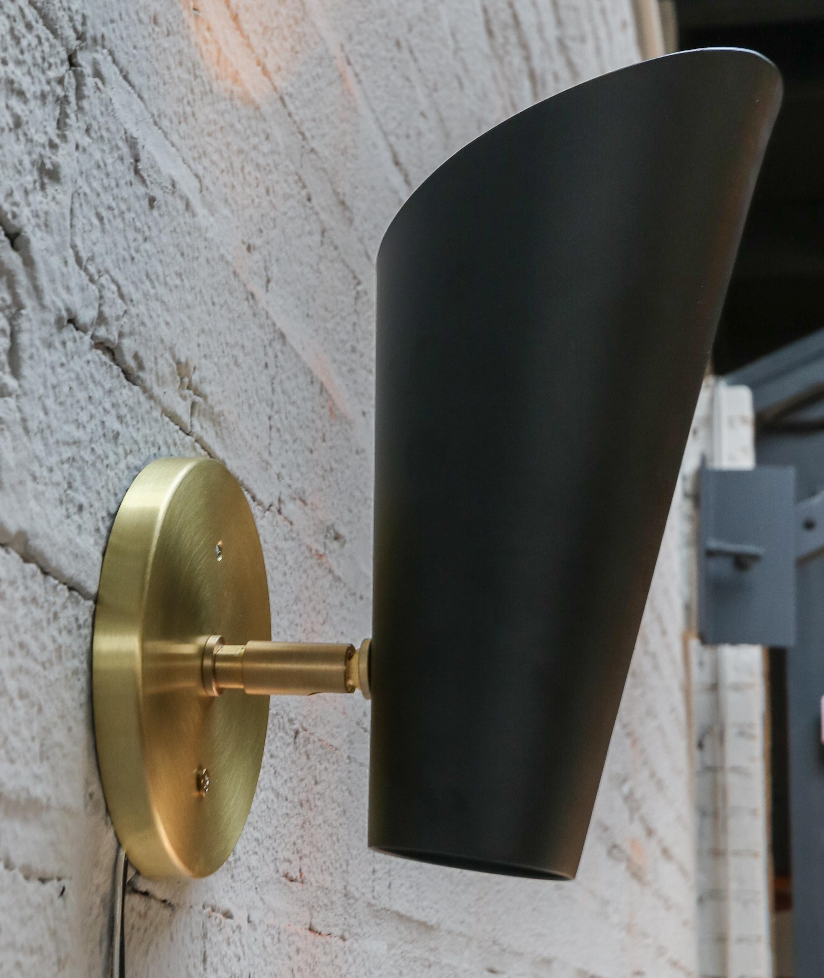 American Pair of Custom Black Metal Cone Midcentury Style Sconces by Adesso Imports For Sale