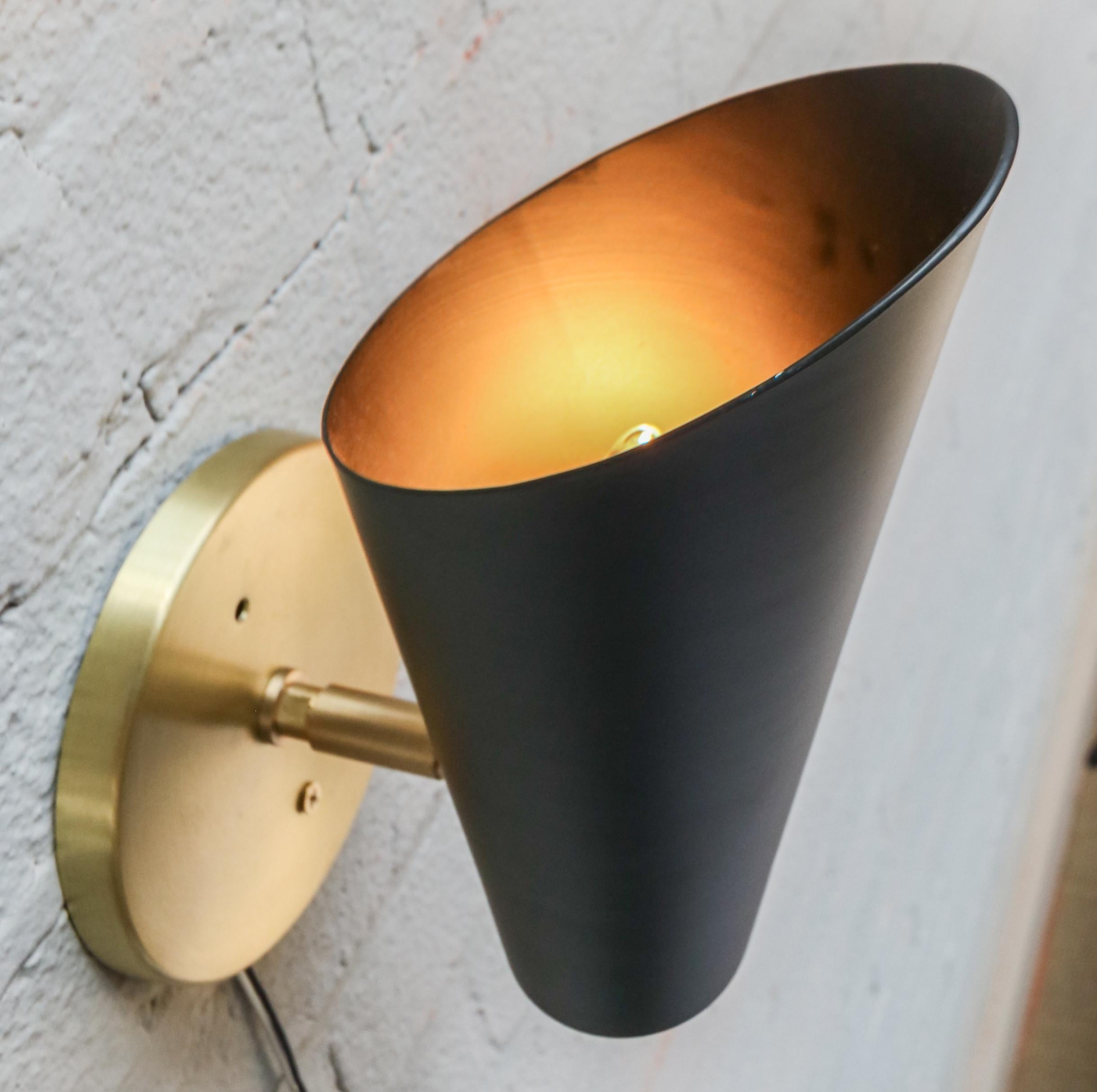 Pair of Custom Black Metal Cone Midcentury Style Sconces by Adesso Imports For Sale 1