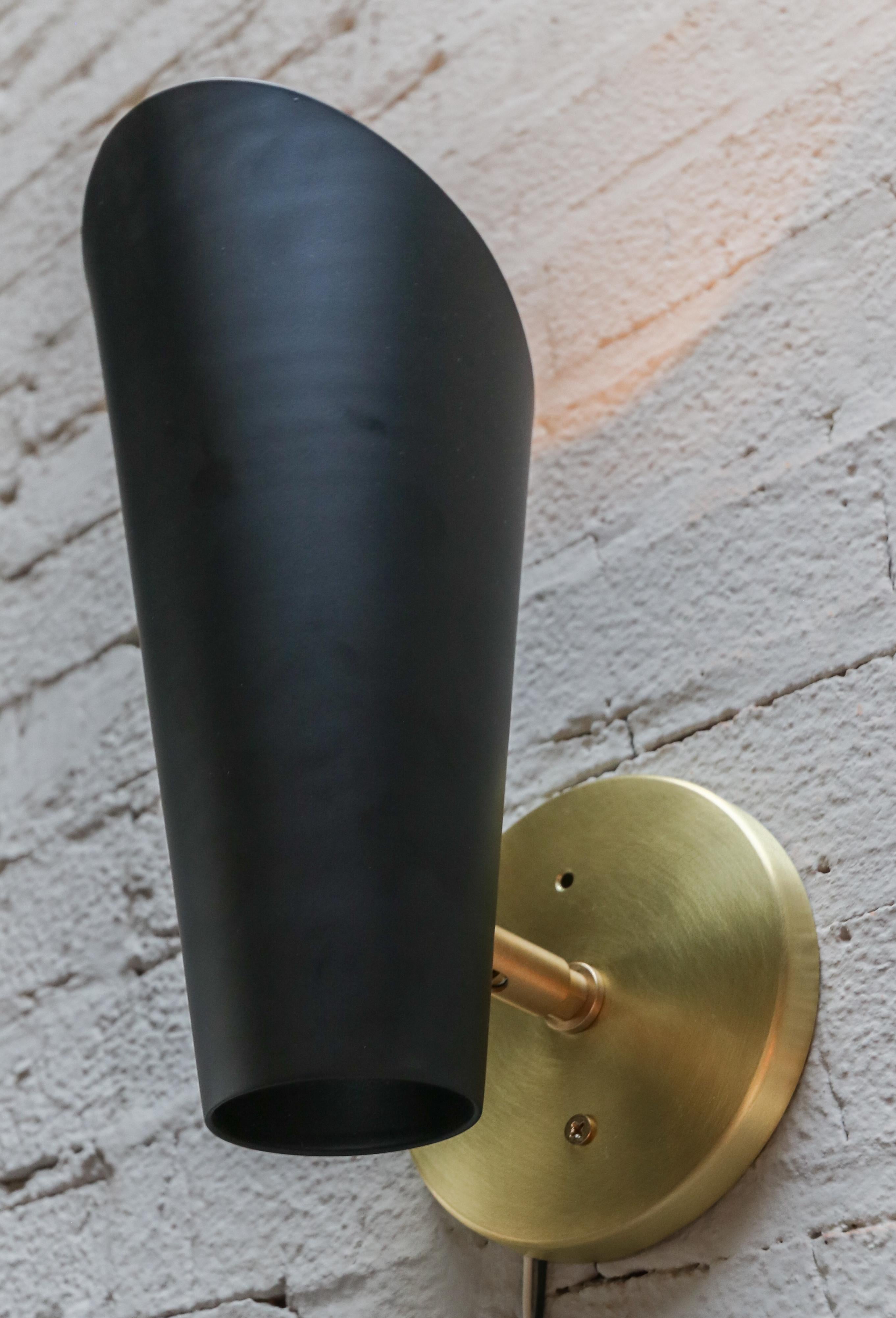Pair of Custom Black Metal Cone Midcentury Style Sconces by Adesso Imports For Sale 3