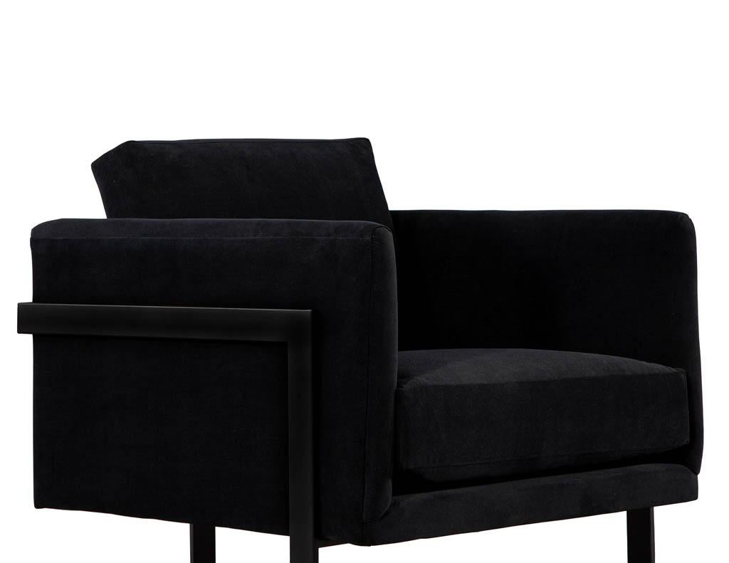 Pair of Custom Black Velvet Lounge Chairs with Black Metal Frames by Carrocel For Sale 4