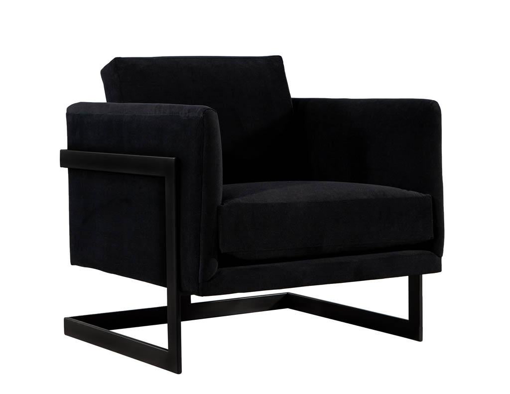 Pair of Custom Black Velvet Lounge Chairs with Black Metal Frames by Carrocel For Sale 5