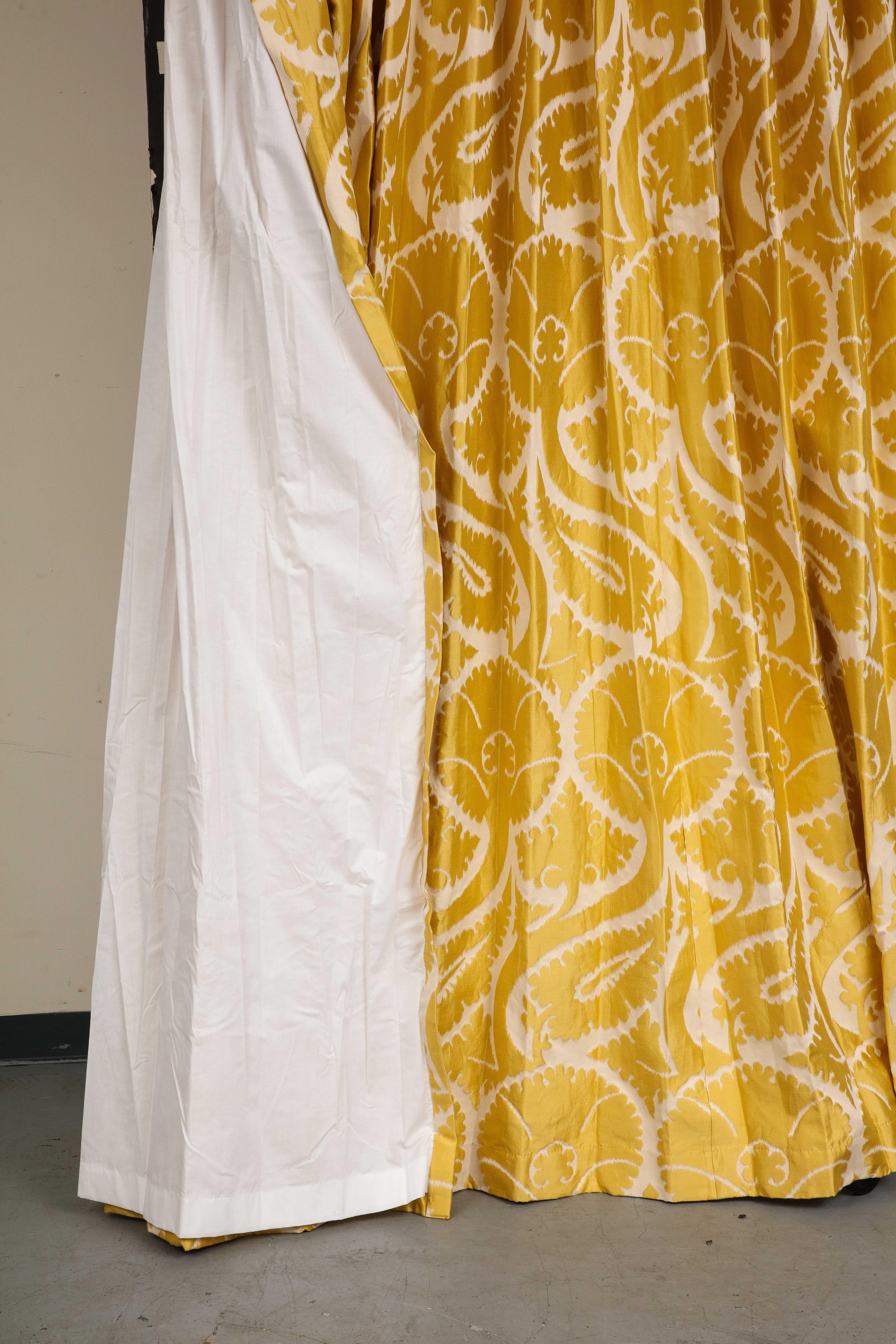 Pair of Custom Silk Blend Drapes in Pierre Frey Golden Yellow Sidonia Girasole 3
