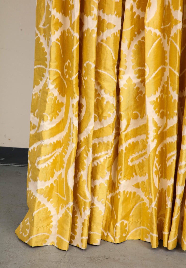 French Pair of Custom Blackout Drapes in Pierre Frey Sidonia Girasole For Sale