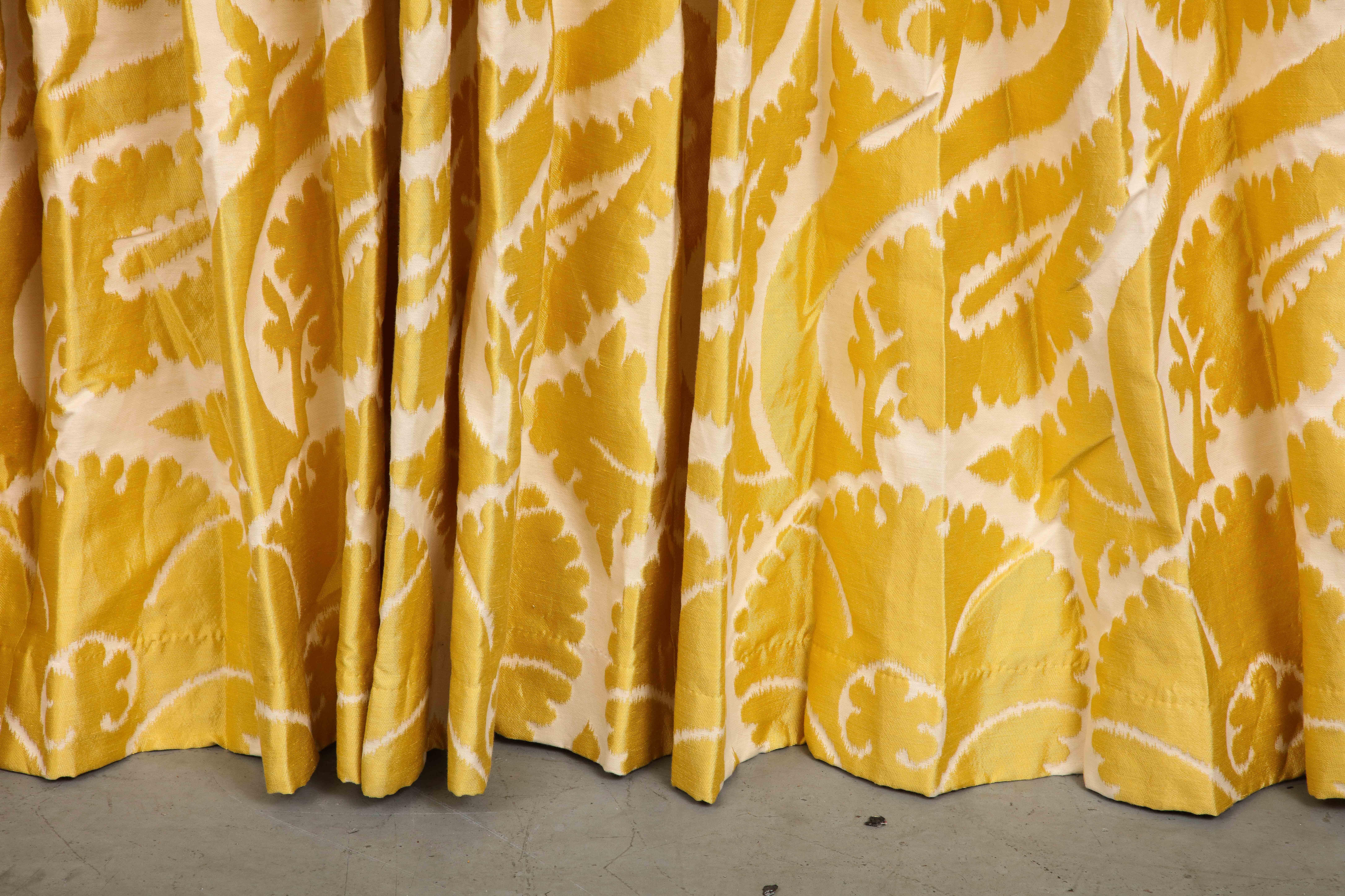 Pair of Custom Silk Blend Drapes in Pierre Frey Golden Yellow Sidonia Girasole In Good Condition In Chicago, IL