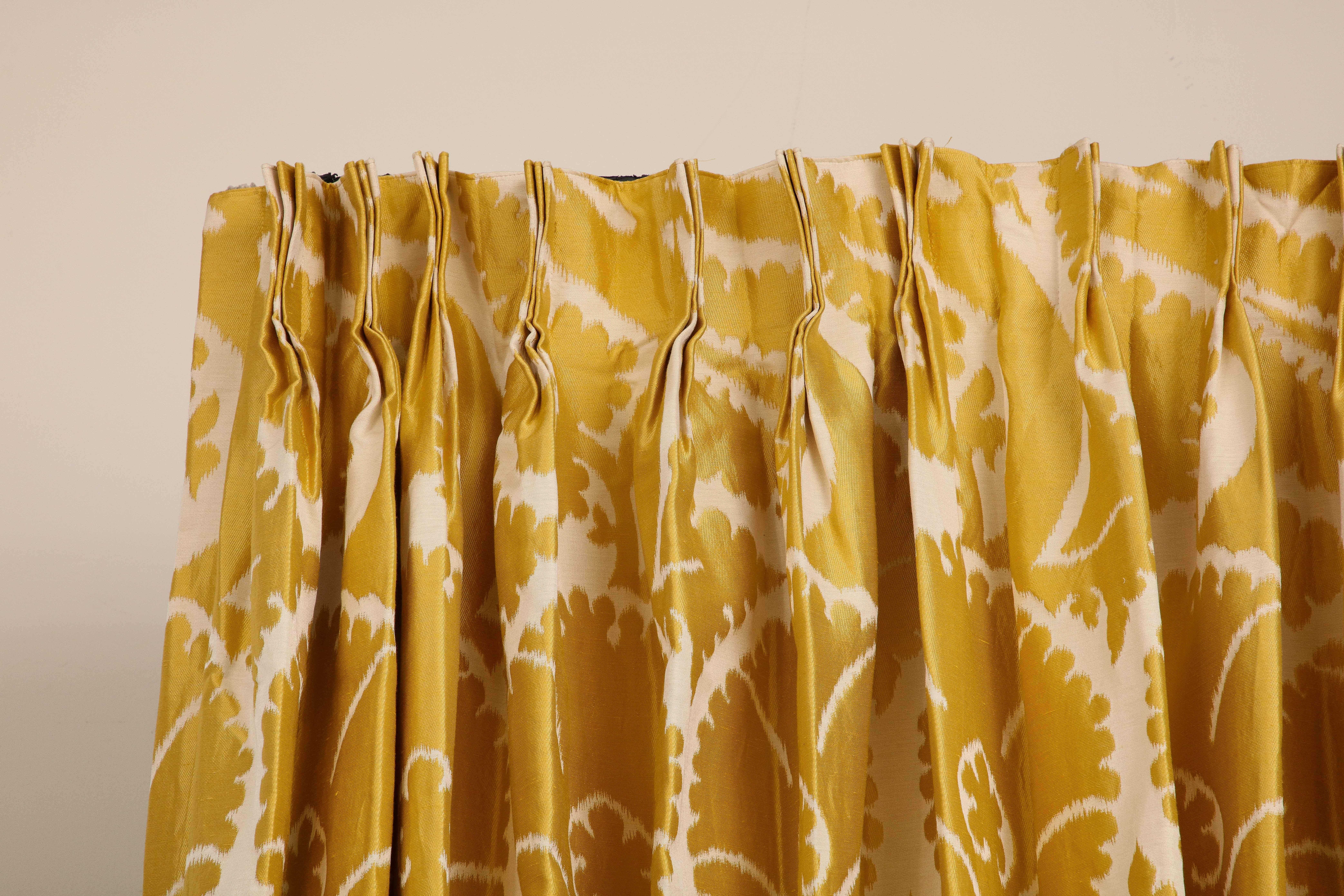 Contemporary Pair of Custom Silk Blend Drapes in Pierre Frey Golden Yellow Sidonia Girasole