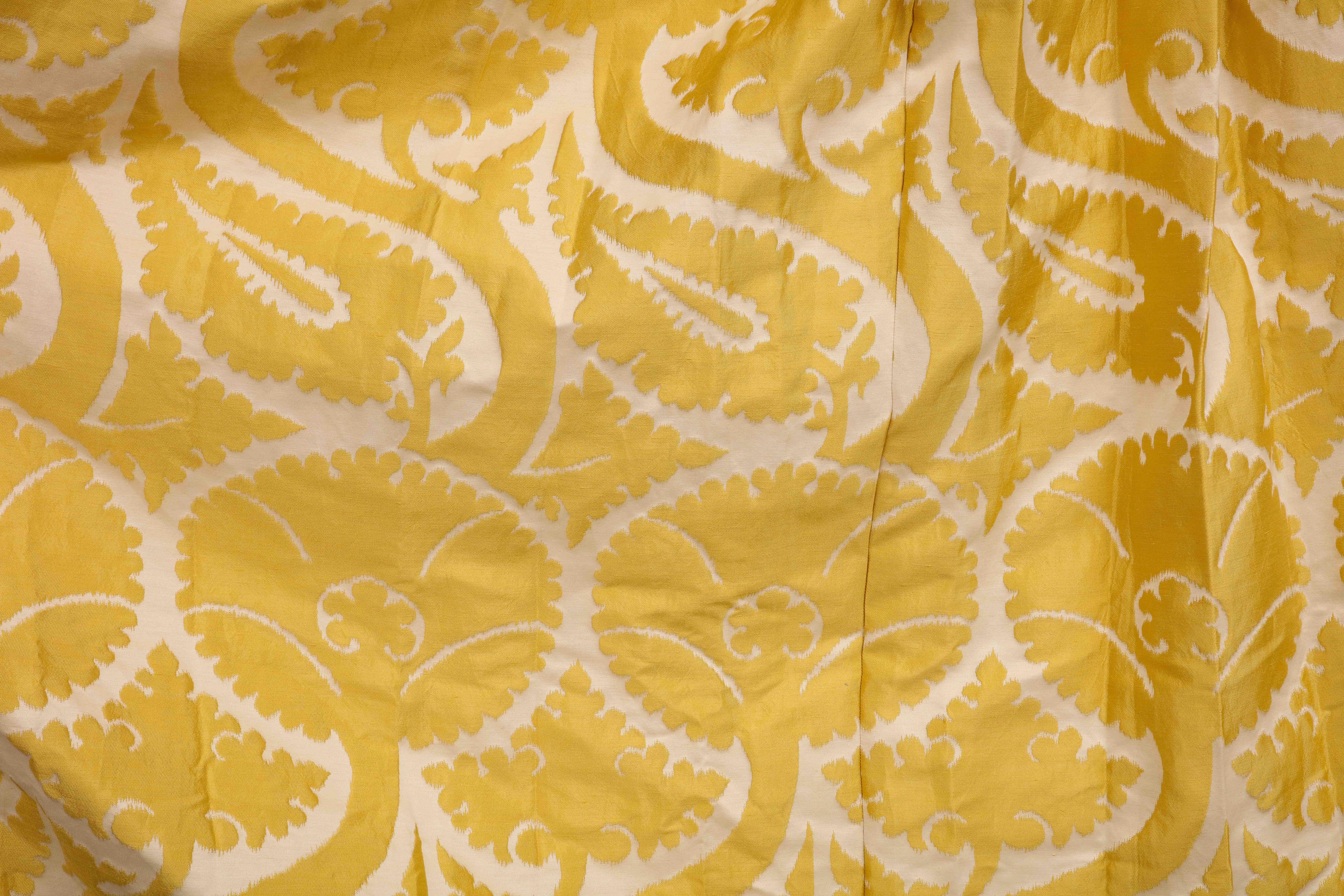 Fabric Pair of Custom Silk Blend Drapes in Pierre Frey Golden Yellow Sidonia Girasole