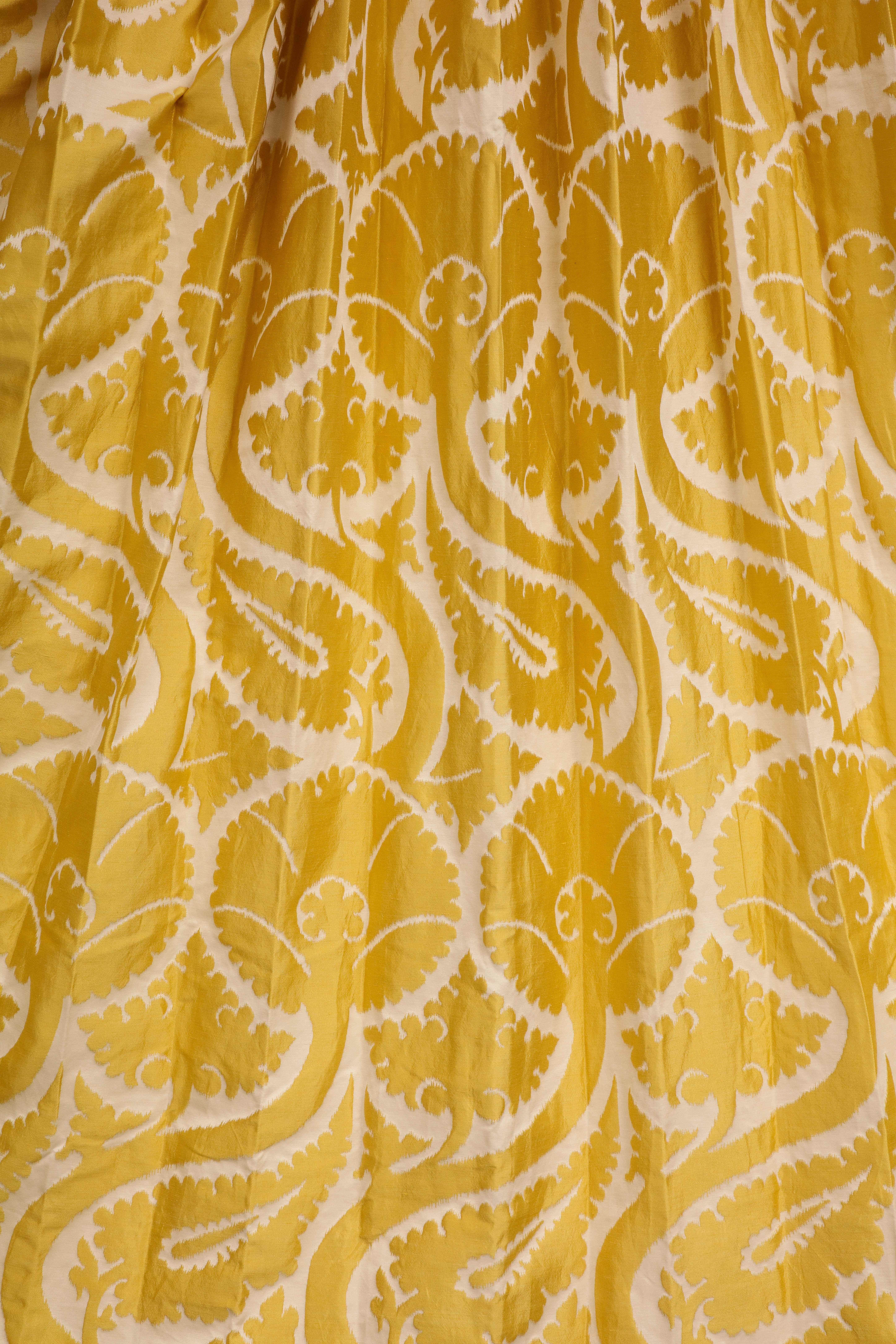 Pair of Custom Silk Blend Drapes in Pierre Frey Golden Yellow Sidonia Girasole 1