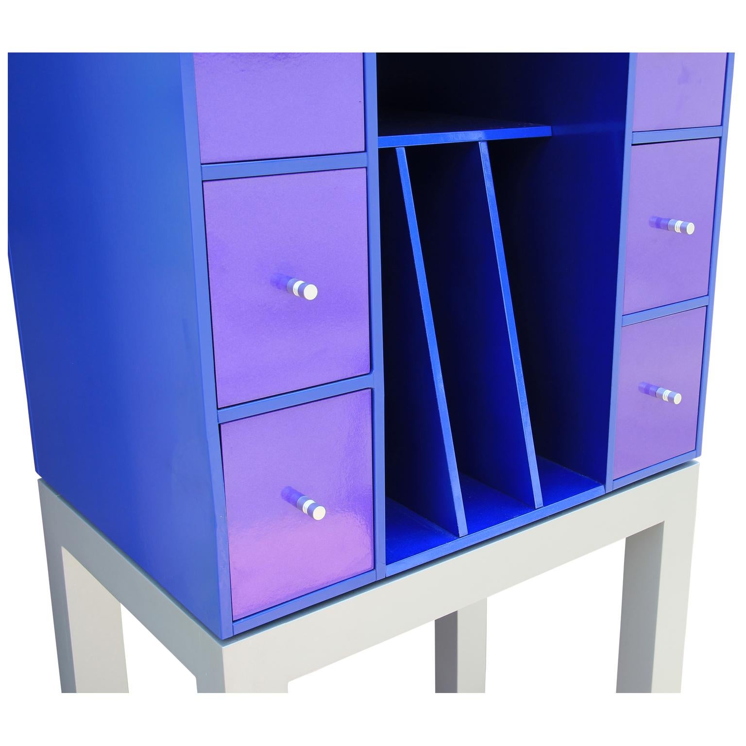 Post-Modern Pair of Custom Blue and Grey Industrial Postmodern Cabinets / Display Cases