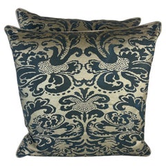 Pair of Custom Blue & Metallic Gold Fortuny Pillows