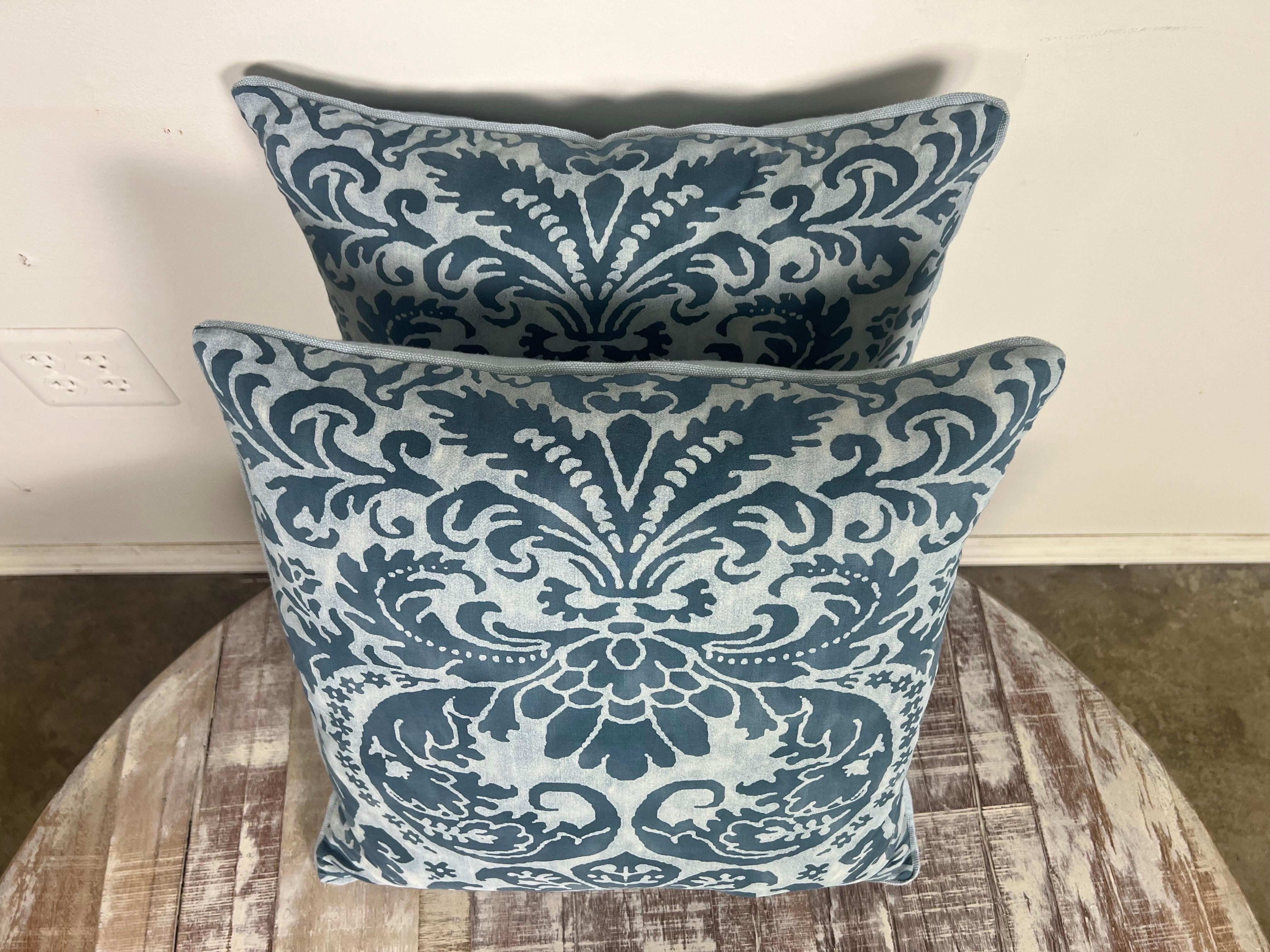 Baroque Pair of Custom Blue & White Fortuny Pillows For Sale