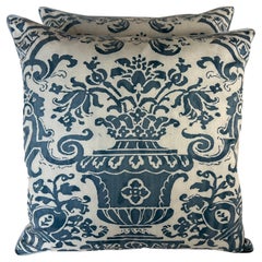 Pair of Custom Blue 
White Pair of Carnavalet Patterned Fortuny Pillows