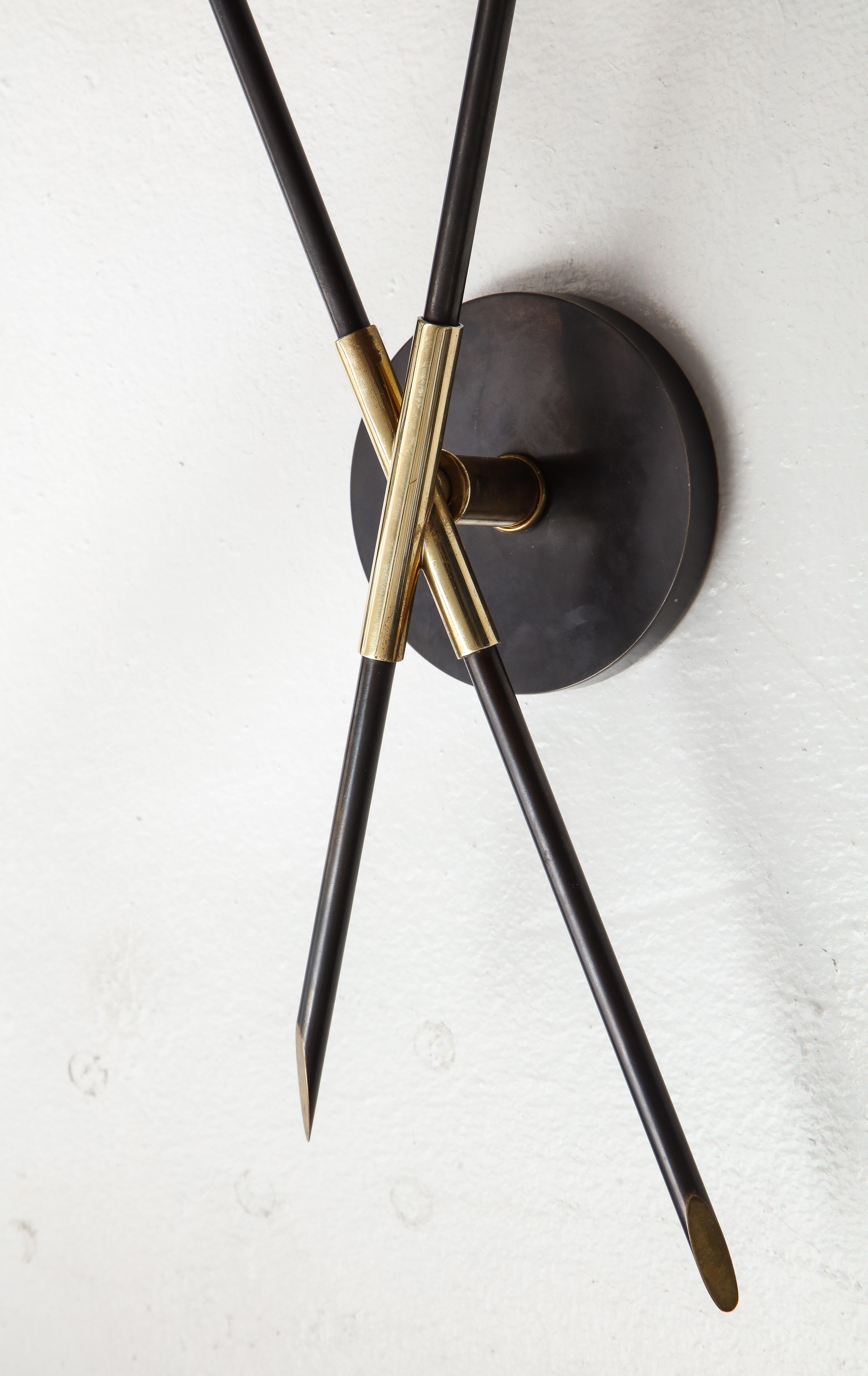 Pair of Custom Brass and Bronze Sconces Inspired by Midcentury Design In New Condition For Sale In New York, NY