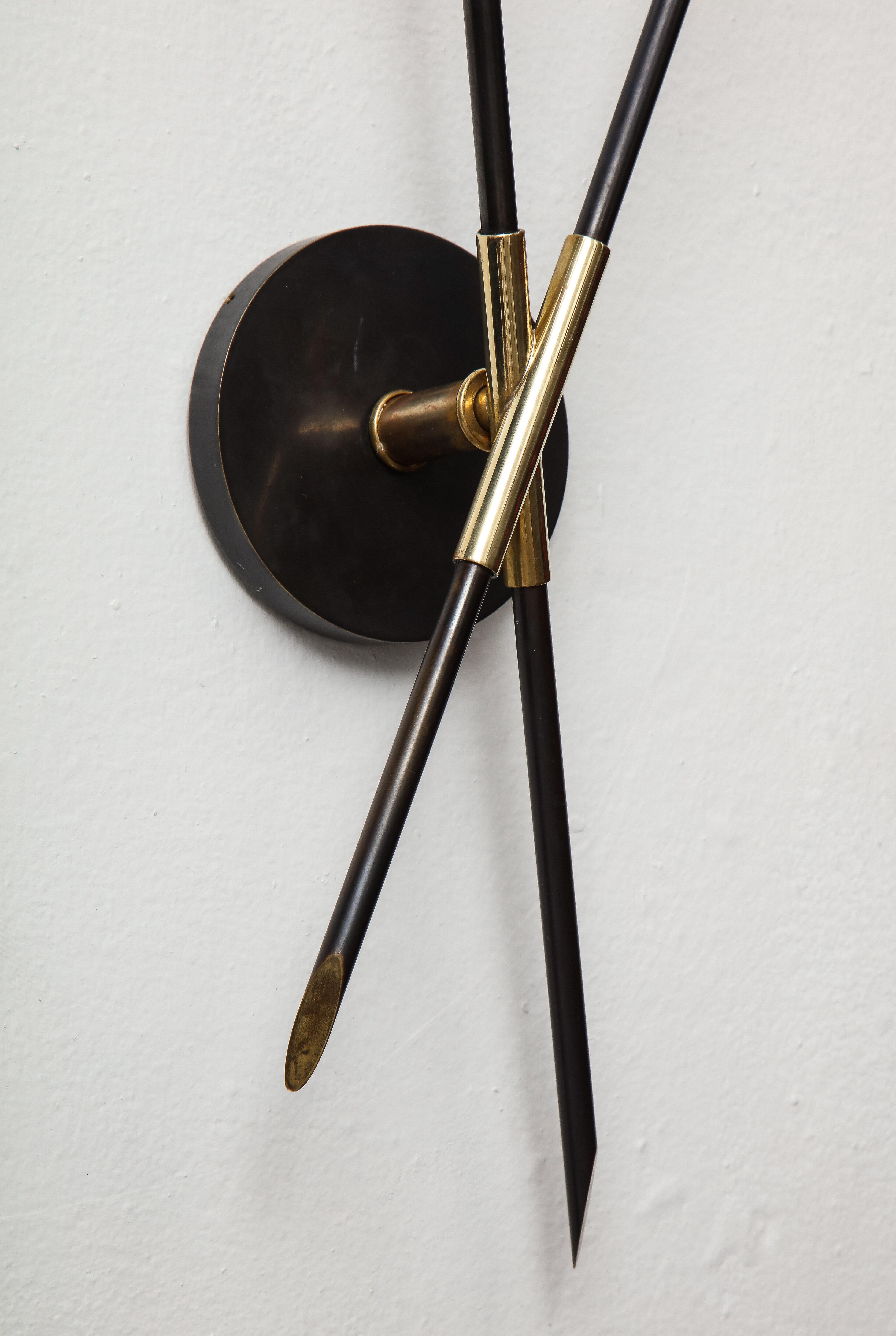 Pair of Custom Brass and Bronze Sconces Inspired by Midcentury Design For Sale 2