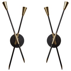 Pair of Custom Brass and Bronze Sconces Inspired by Midcentury Design