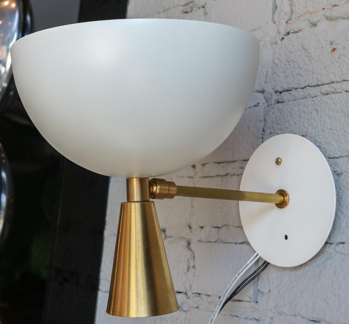 Mid-Century Modern Pair of Custom Brass and White Metal Midcentury Style Sconces by Adesso Imports For Sale