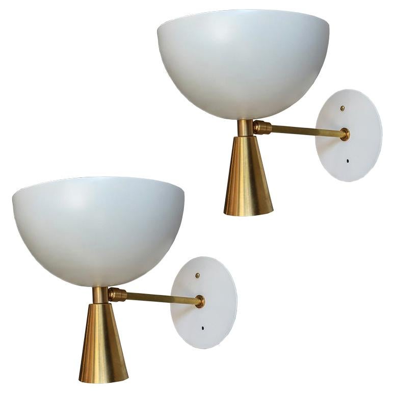Pair of Custom Brass and White Metal Mid Century Style Sconces by Adesso Imports