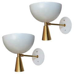 Pair of Custom Brass and White Metal Mid Century Style Sconces by Adesso Imports