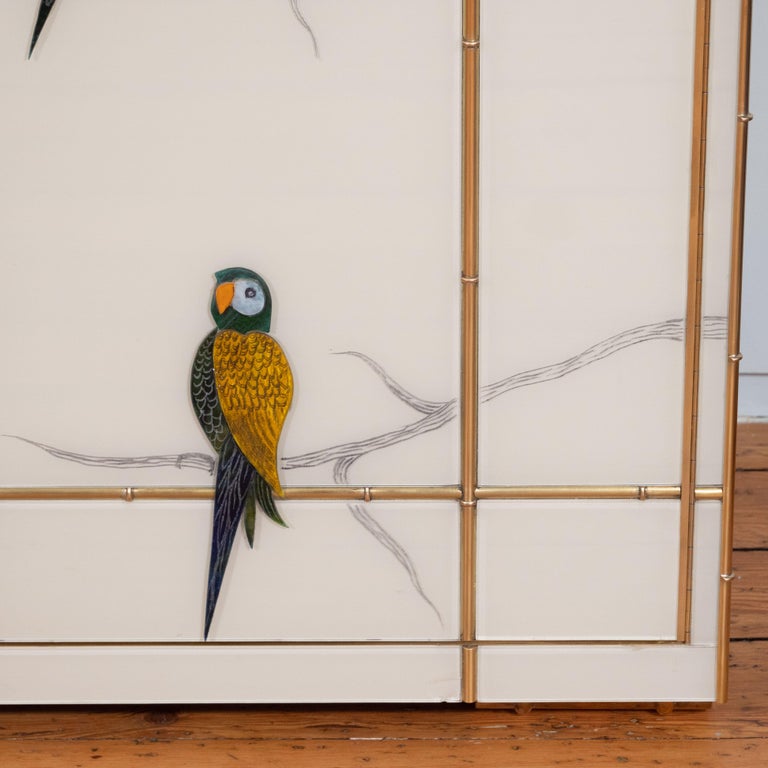 Pair of Custom Made Brass Bamboo Inlay and Murano Glass Parrot ...