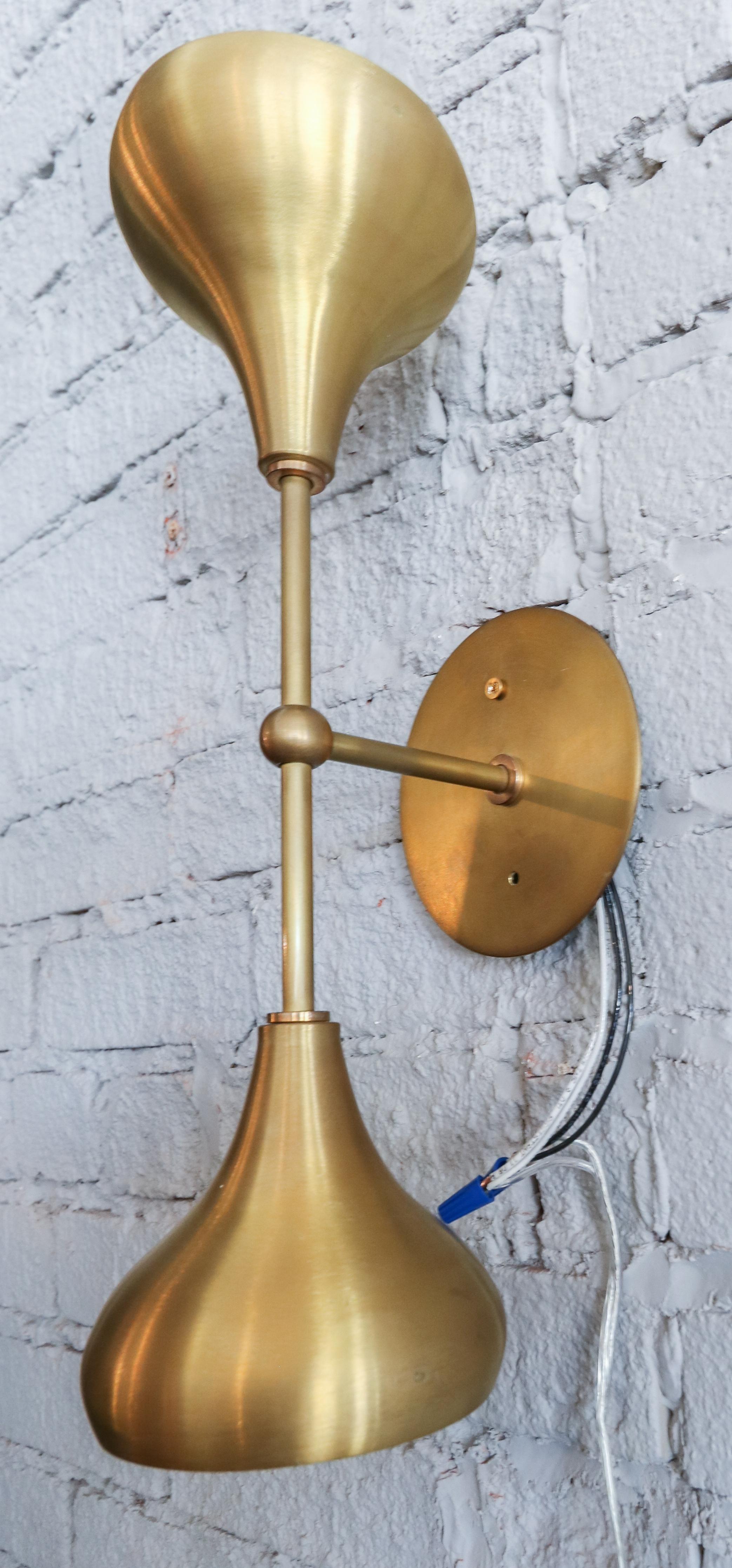 Pair of Custom Brass Double Head Midcentury Style Sconces by Adesso Imports In New Condition For Sale In Los Angeles, CA