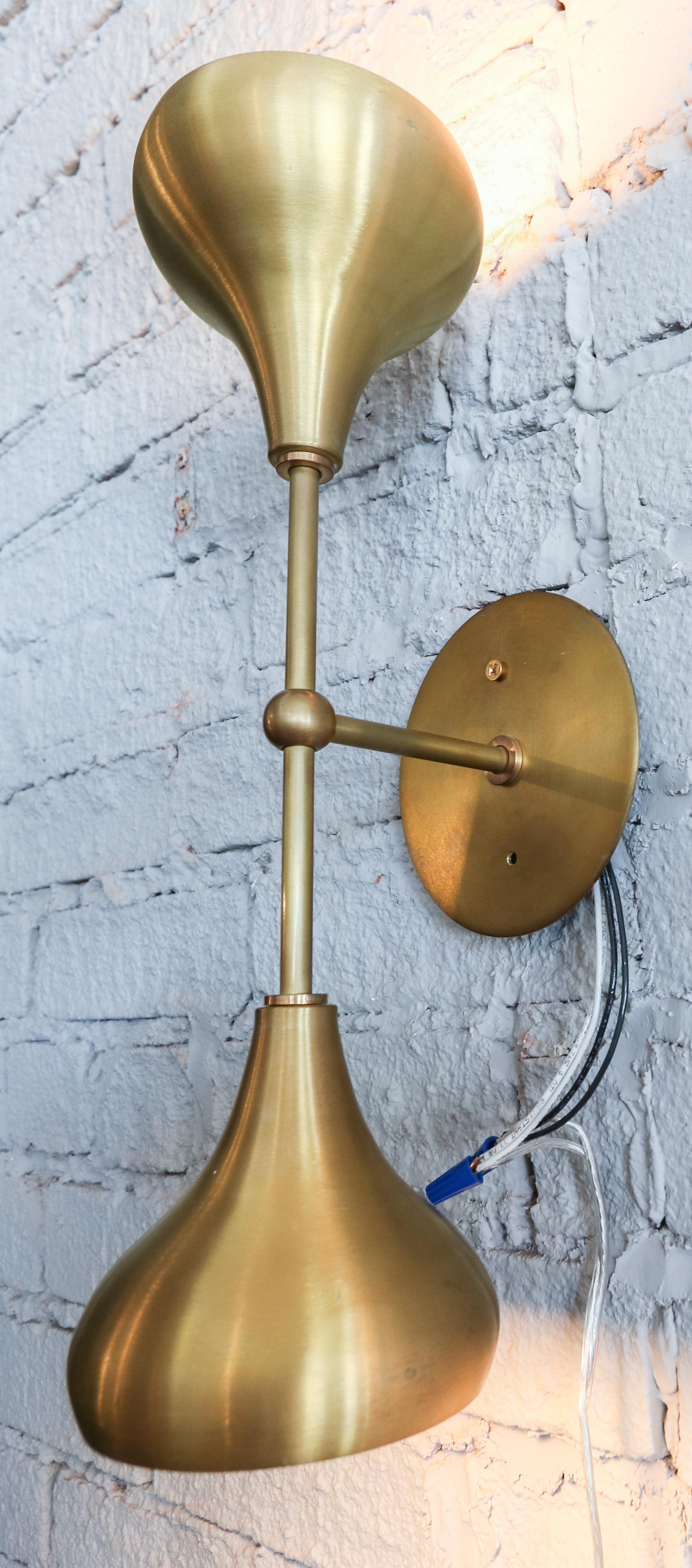 Contemporary Pair of Custom Brass Double Head Midcentury Style Sconces by Adesso Imports For Sale