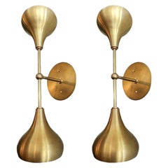 Pair of Custom Brass Double Head Midcentury Style Sconces by Adesso Imports