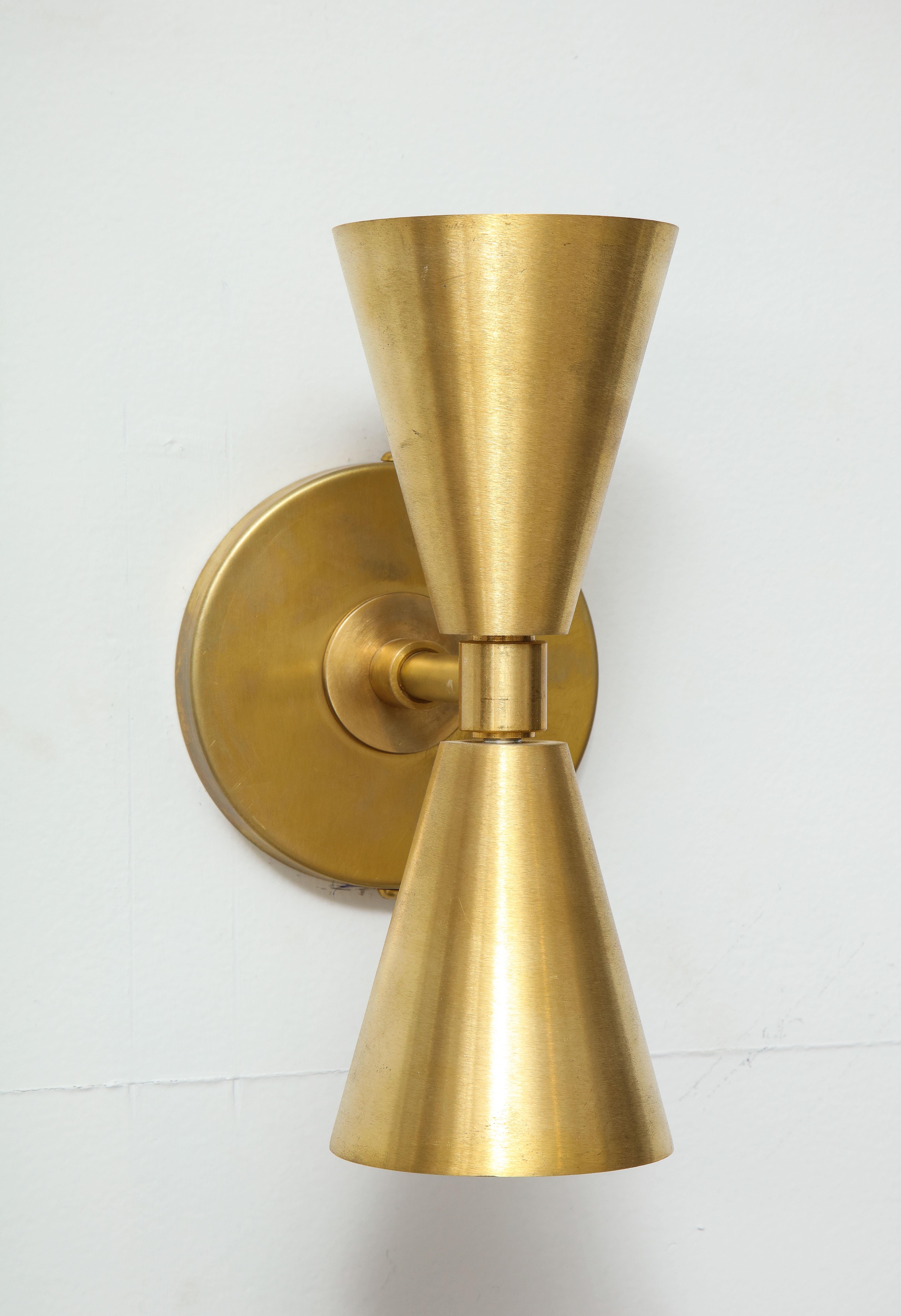 Mid-Century Modern Pair of Custom Brass Sconces in the Midcentury Manner For Sale