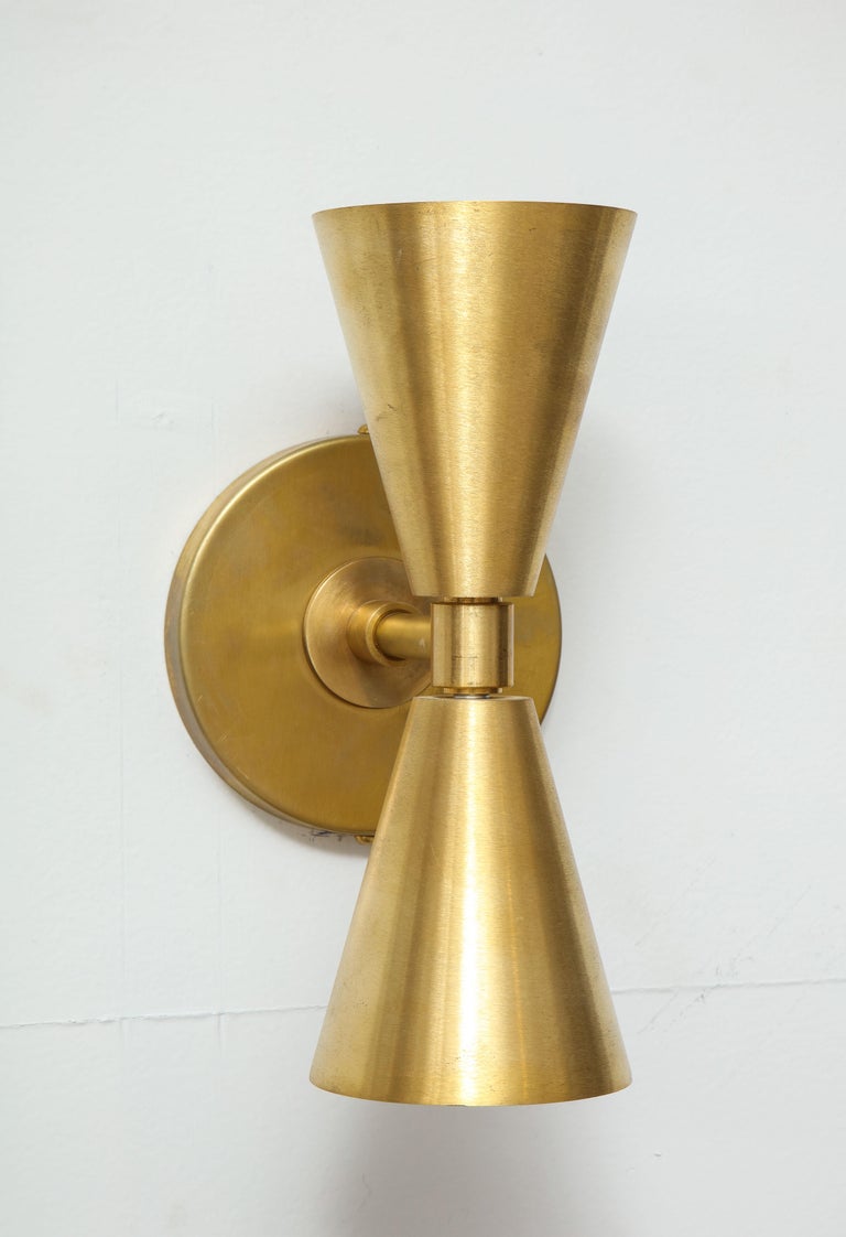 Pair of Custom Brass Sconces in the Midcentury Manner For Sale at 1stDibs