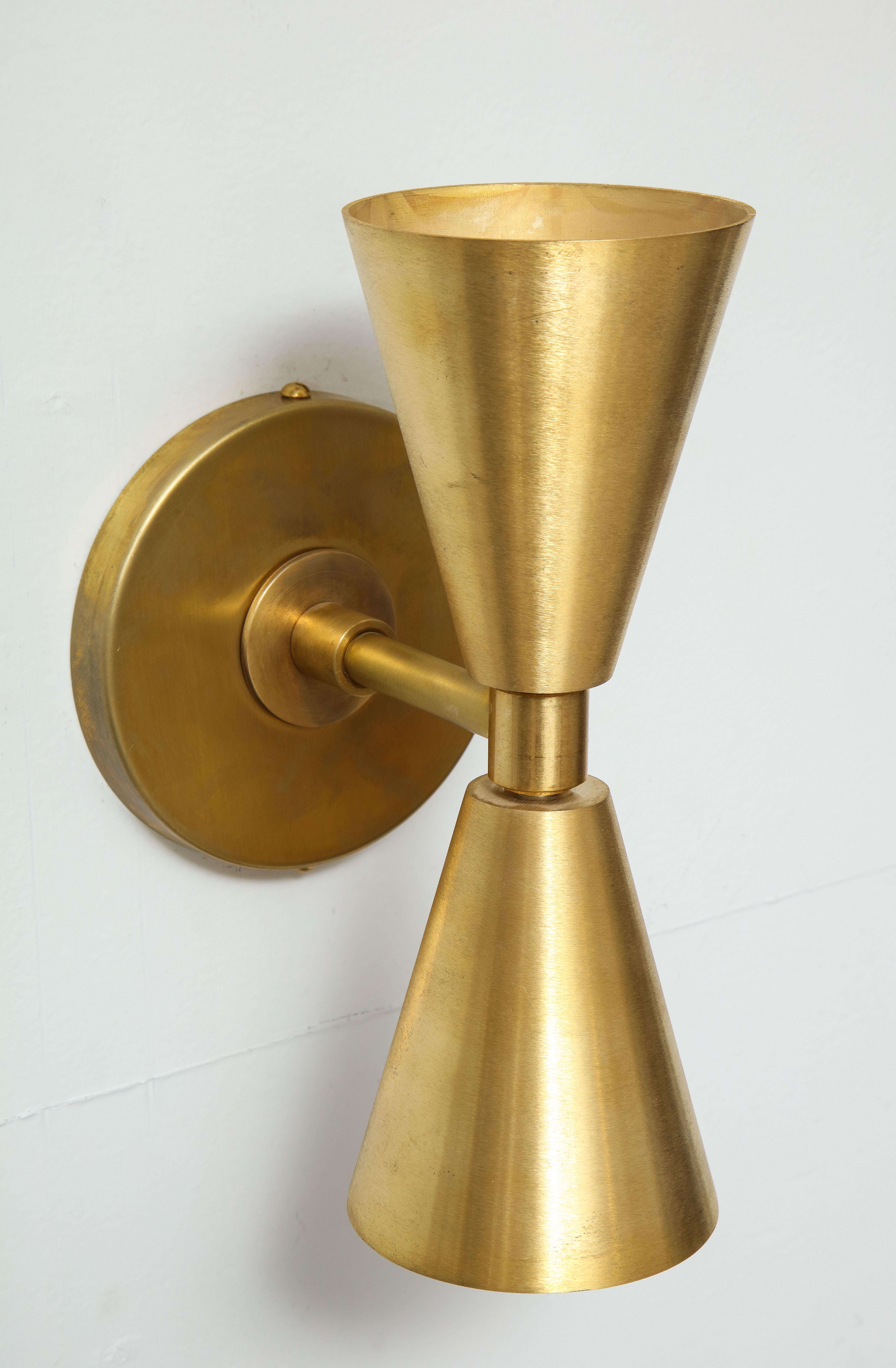 American Pair of Custom Brass Sconces in the Midcentury Manner For Sale