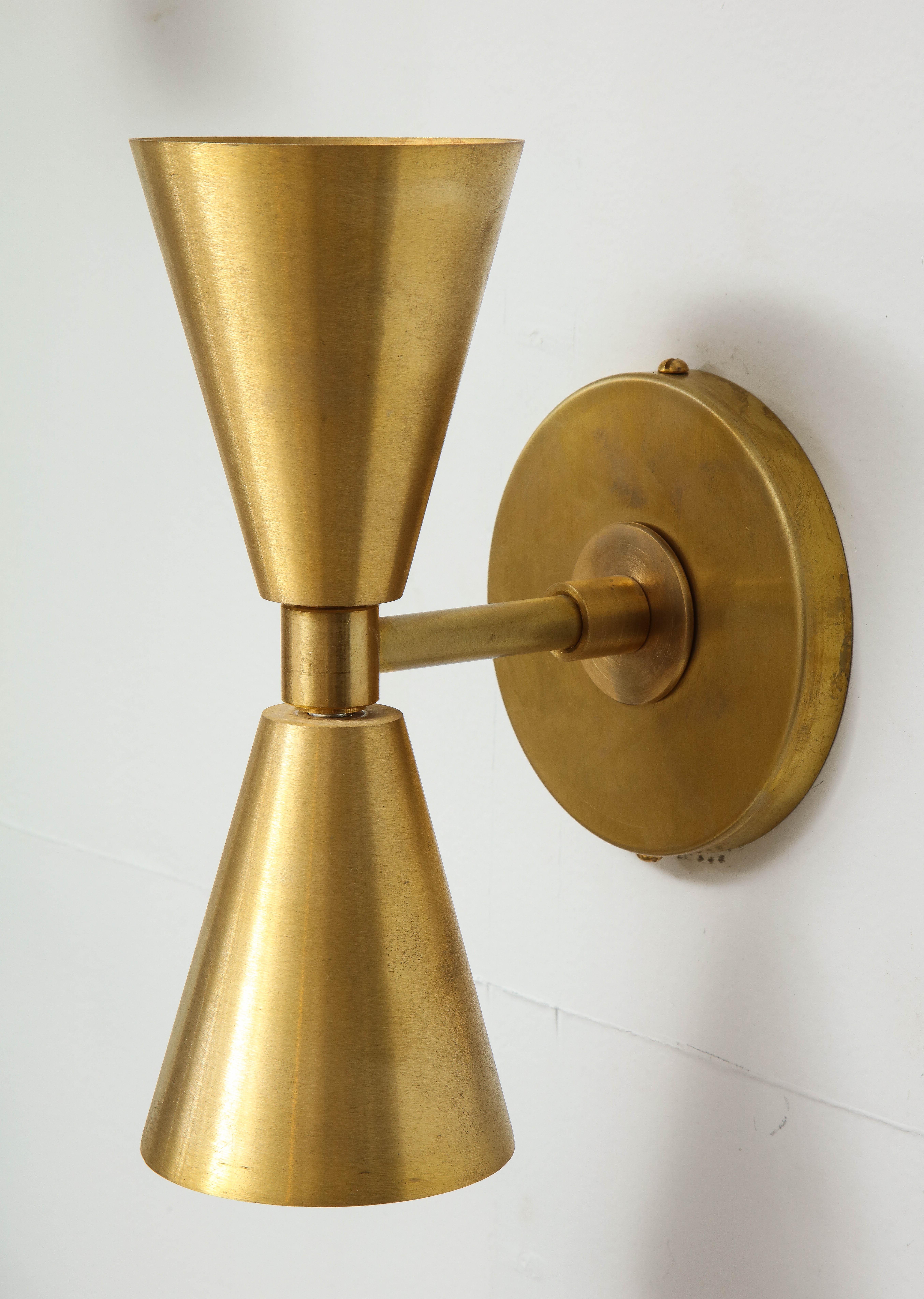 Pair of Custom Brass Sconces in the Midcentury Manner In New Condition For Sale In New York, NY