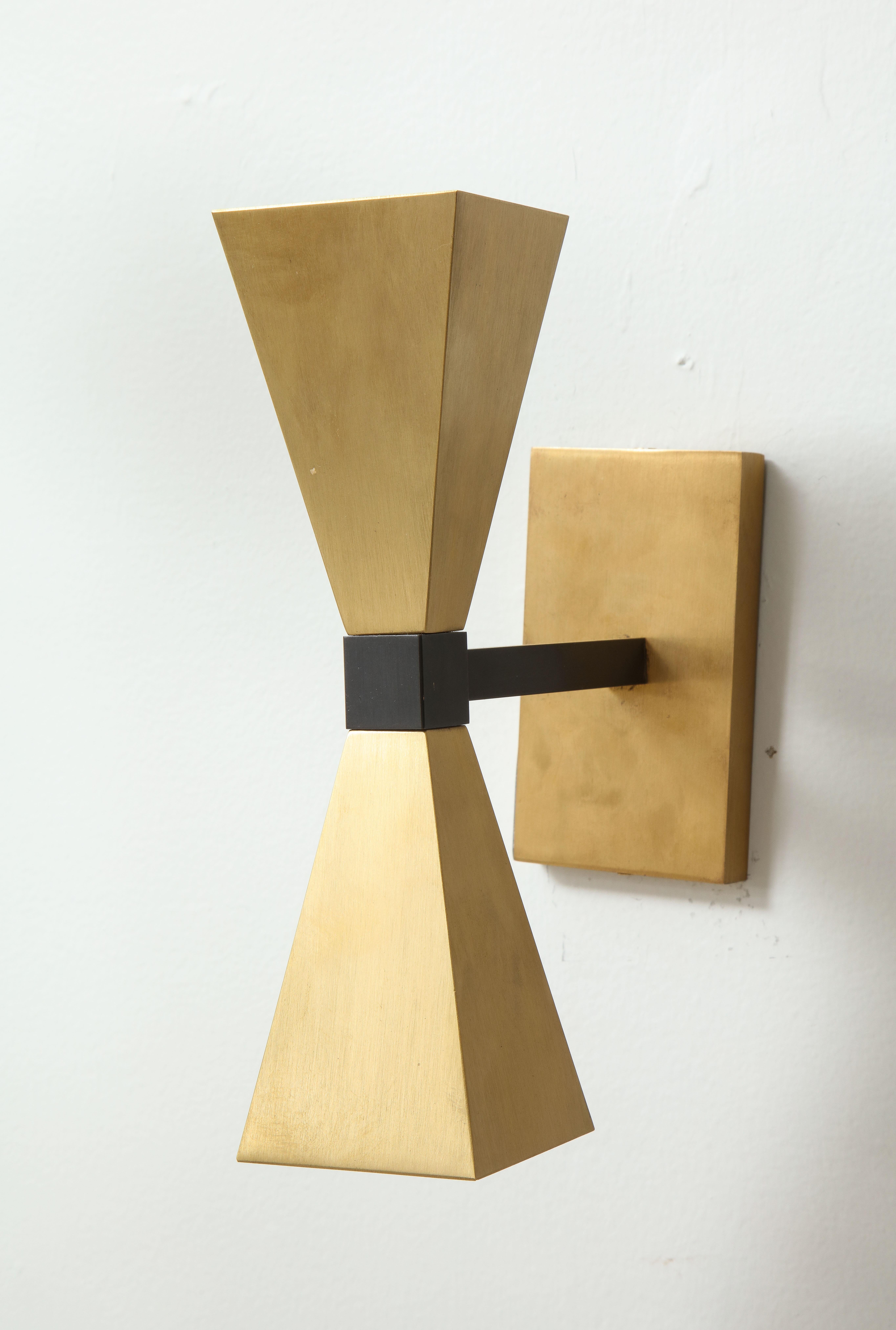 Pair of Custom Brass Sconces in the Style of Mid-Century Modern For Sale 1