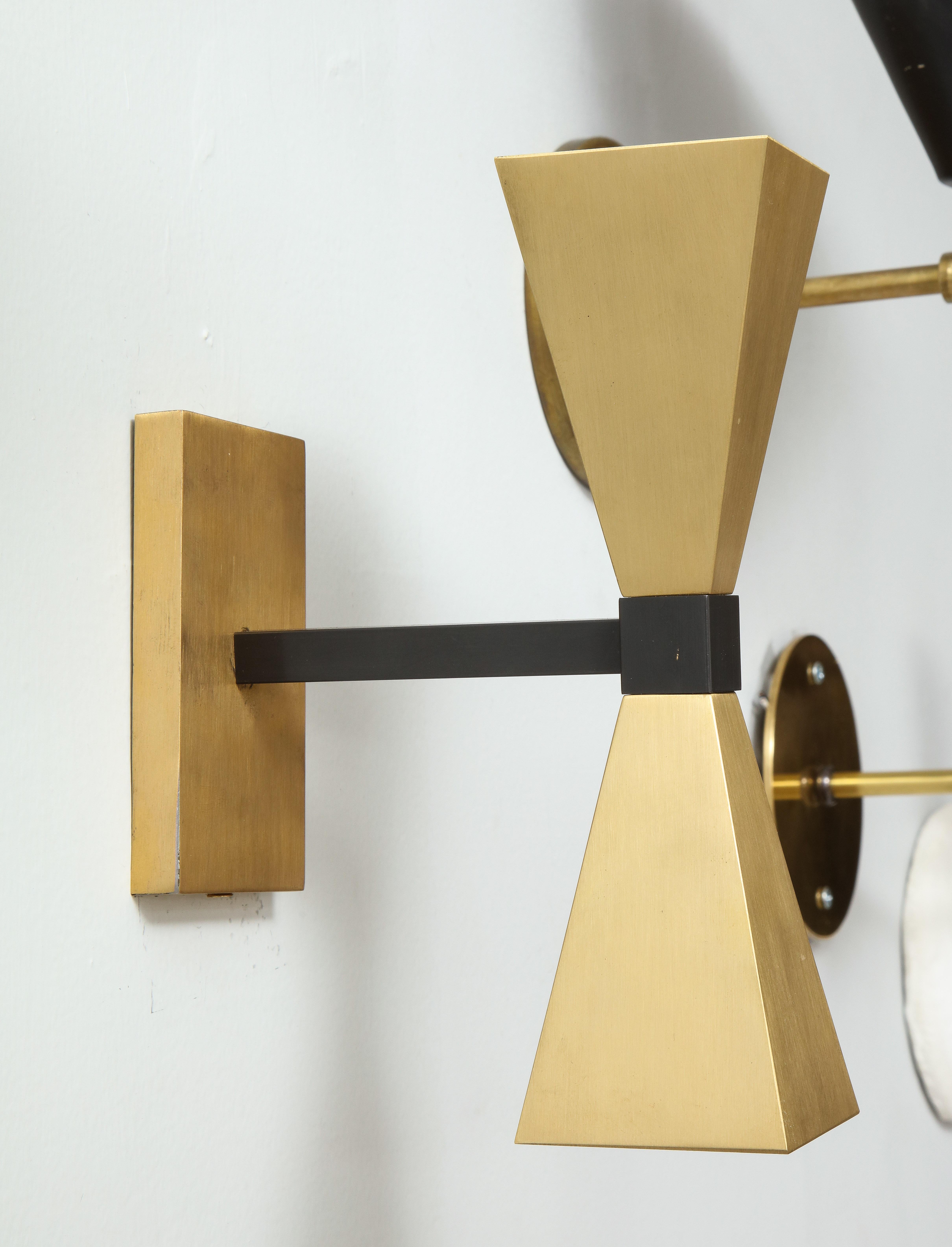 American Pair of Custom Brass Sconces in the Style of Mid-Century Modern For Sale
