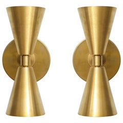 Pair of Custom Brass Sconces in the Midcentury Manner