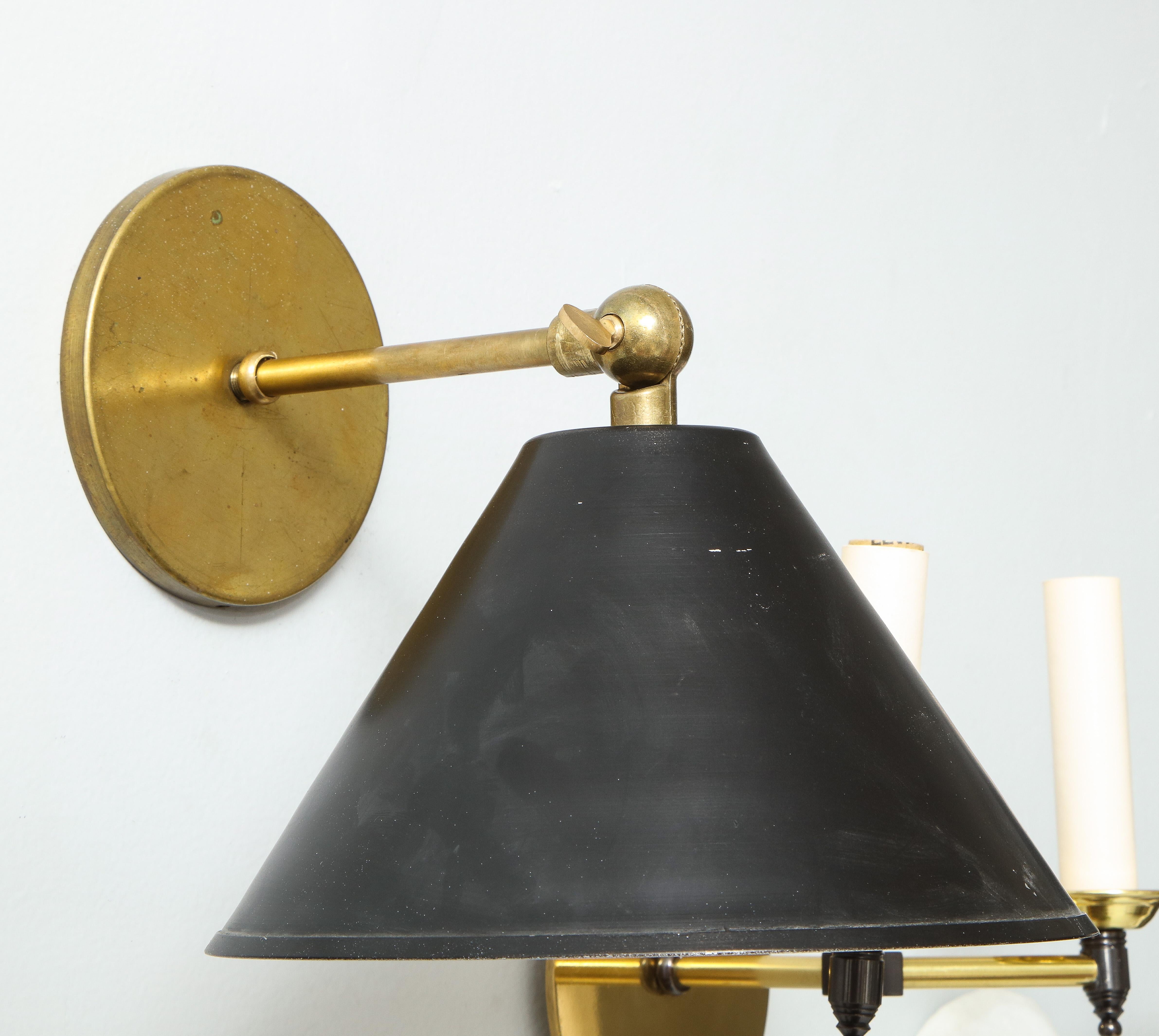 Pair of Custom Brass Sconces Inspired by Midcentury Design For Sale 1