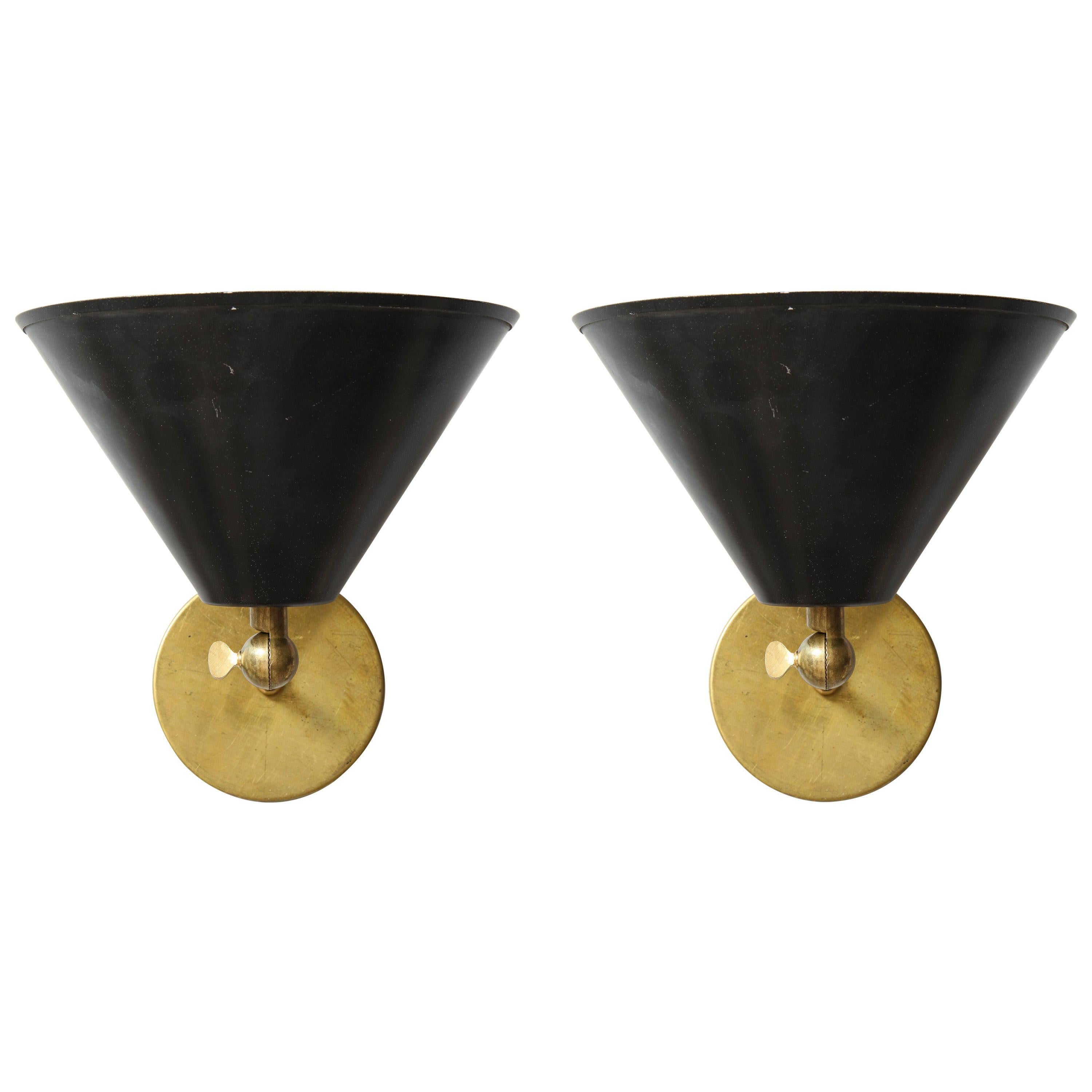 Pair of Custom Brass Sconces Inspired by Midcentury Design For Sale