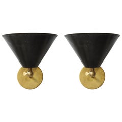 Pair of Custom Brass Sconces Inspired by Midcentury Design