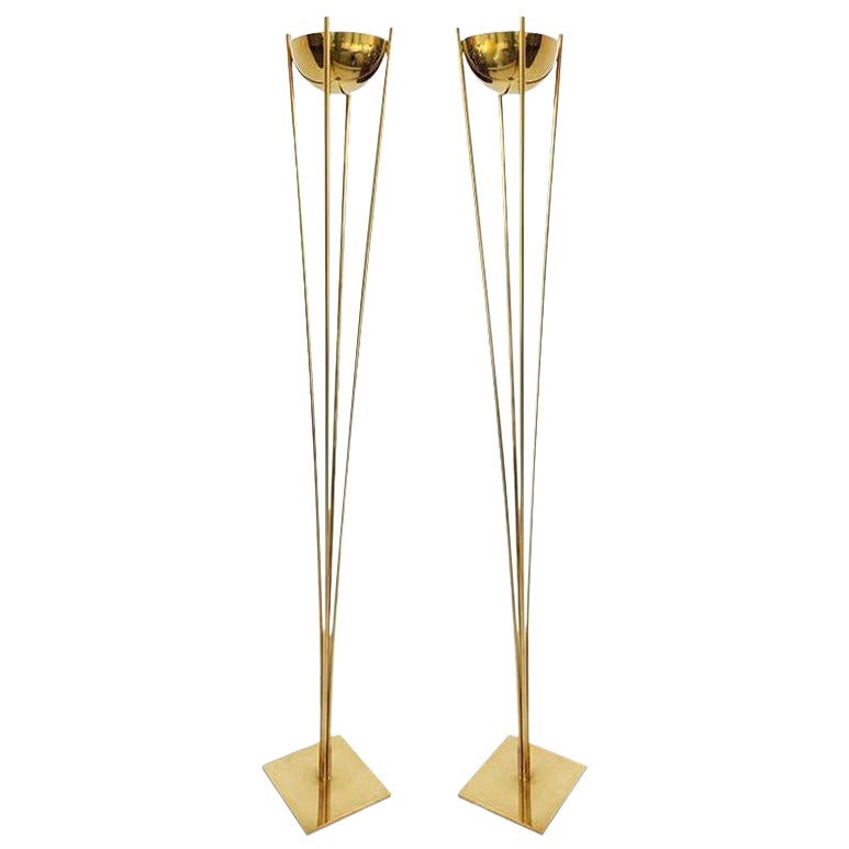 Pair of Custom Brass Torcheres Floor Lamps