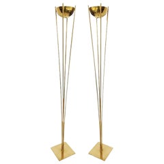 Pair of Custom Brass Torcheres Floor Lamps