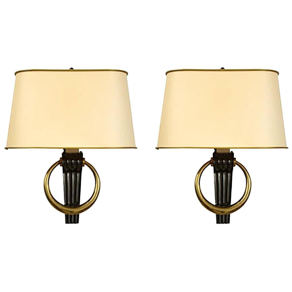 Pair of Custom Bronze Sconces in the French 1940s Manner