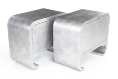 Pair of Custom Built Silver Lacquered Waterfall Raffia Wrapped Two-Door Cabinets