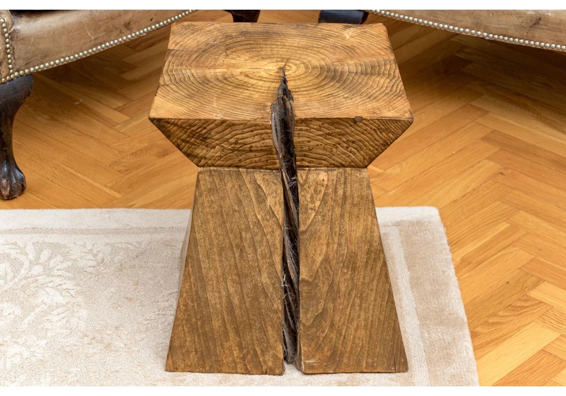 From Connecticut based master craftsmen Ian Ingersoll, a pair of solidly carved Sculptural wood  end tables with a fine Primitive presentation. The pair with design references to the iconic Romanian Sculptor and master wood carver Constantin