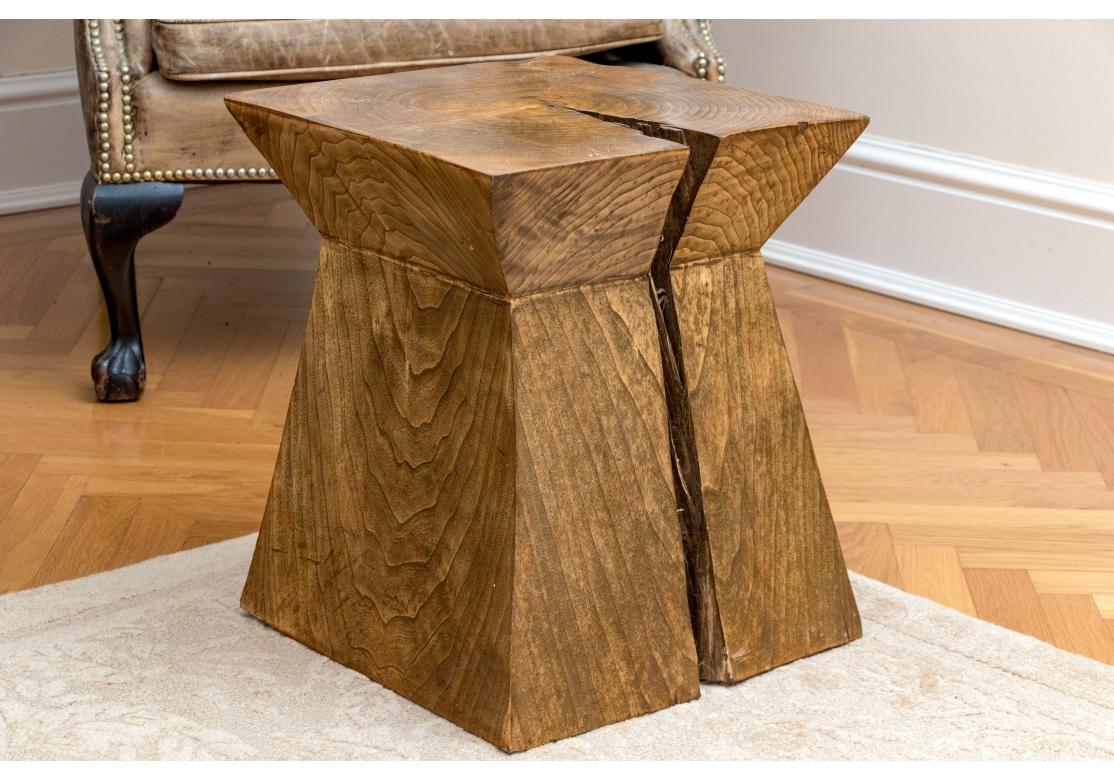 Pair Of Custom Carved Solid Pedestal Tables By Ian Ingersoll In Distressed Condition For Sale In Bridgeport, CT