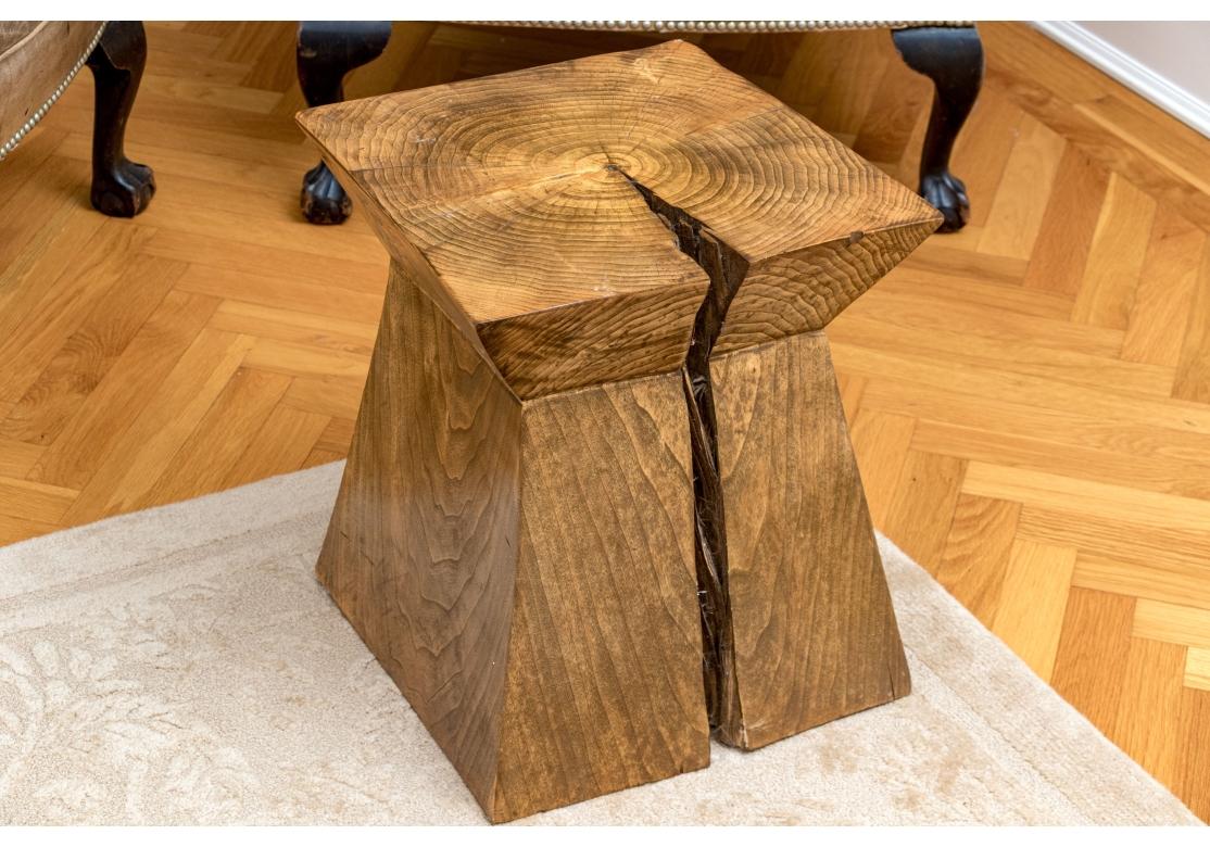 Wood Pair Of Custom Carved Solid Pedestal Tables By Ian Ingersoll For Sale