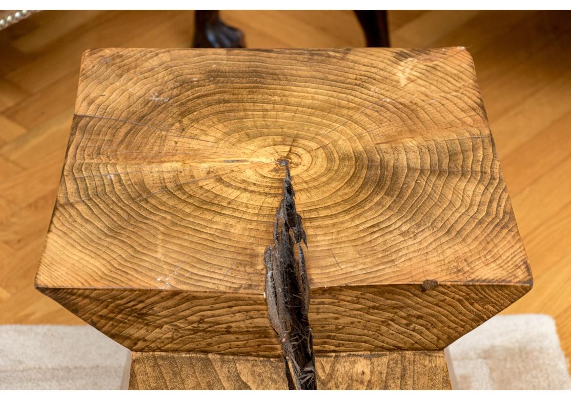 Pair Of Custom Carved Solid Pedestal Tables By Ian Ingersoll For Sale 2