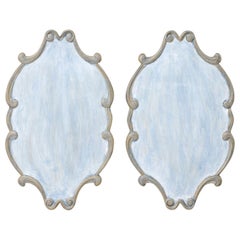 Pair of Custom Carved Wall Plaques in Blue & Pewter with Scrolling Trim Boarder